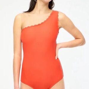 NWT J.Crew One-Shoulder Scalloped Swimsuit in Orange XXL